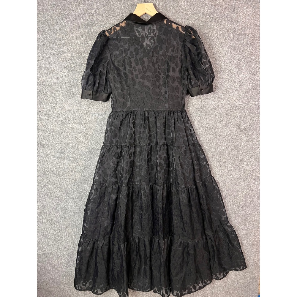 English Factory Tiered Maxi Dress Size S Black Leopard Puff Sleeve - Picture 2 of 10